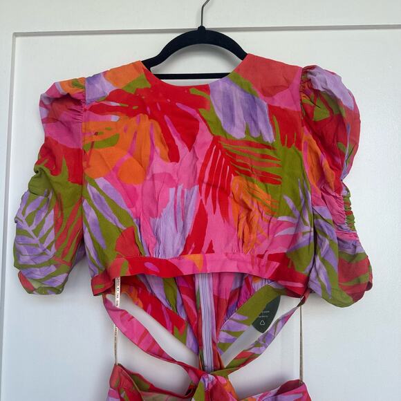 NWT Farm Rio Colorful Leaves Midi Dress Summer Multicolor Cutout Size Small - Picture 11 of 16